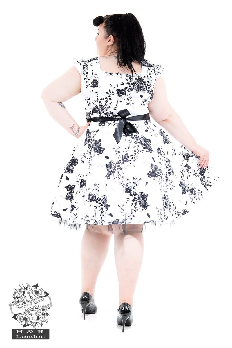 50's Imitation White Black Floral Tea Dress